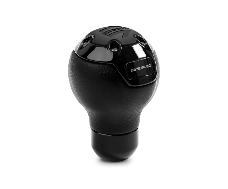 Momo Nero Shift Knob Tall Black Leather Black Chrome Insert