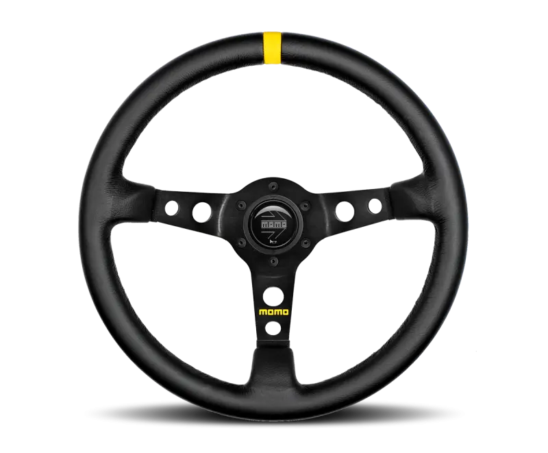 Momo MOD07 Steering Wheel 350mm Black Leather Black Spokes Single Stripe