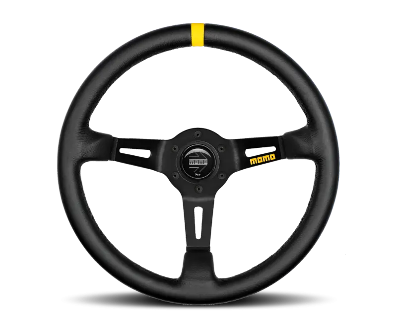 Momo MOD08 Steering Wheel 350mm Black Leather Black Spokes Single Stripe