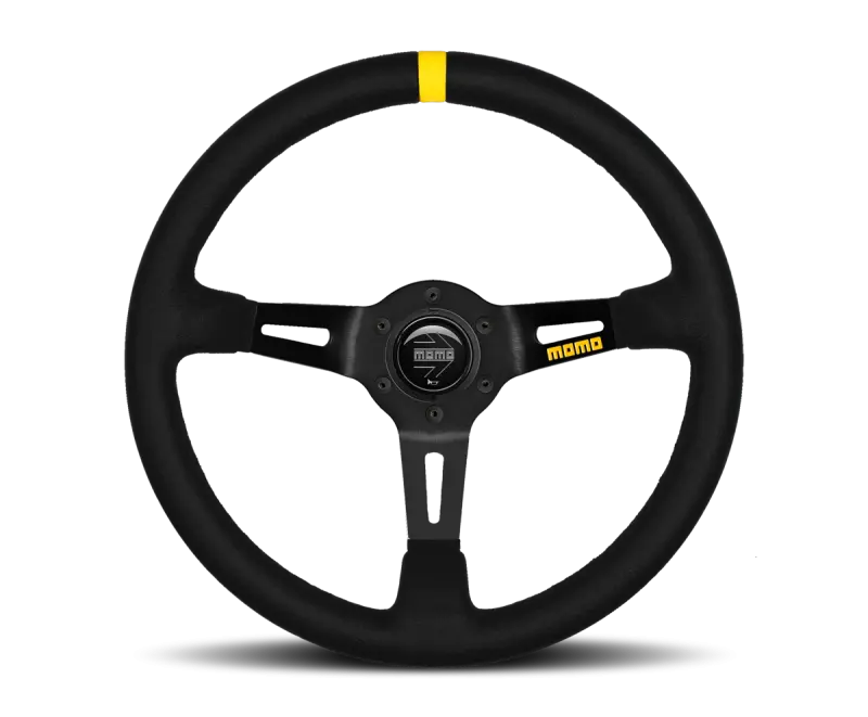 Momo MOD08 Steering Wheel 350mm Black Suede Black Spokes Single Stripe