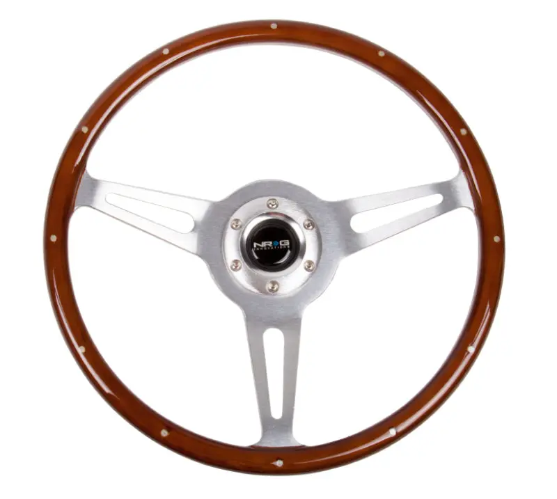 NRG Classic Wood Grain Steering Wheel 365mm Metal Inserts & Brushed Aluminum 3-Spoke Center