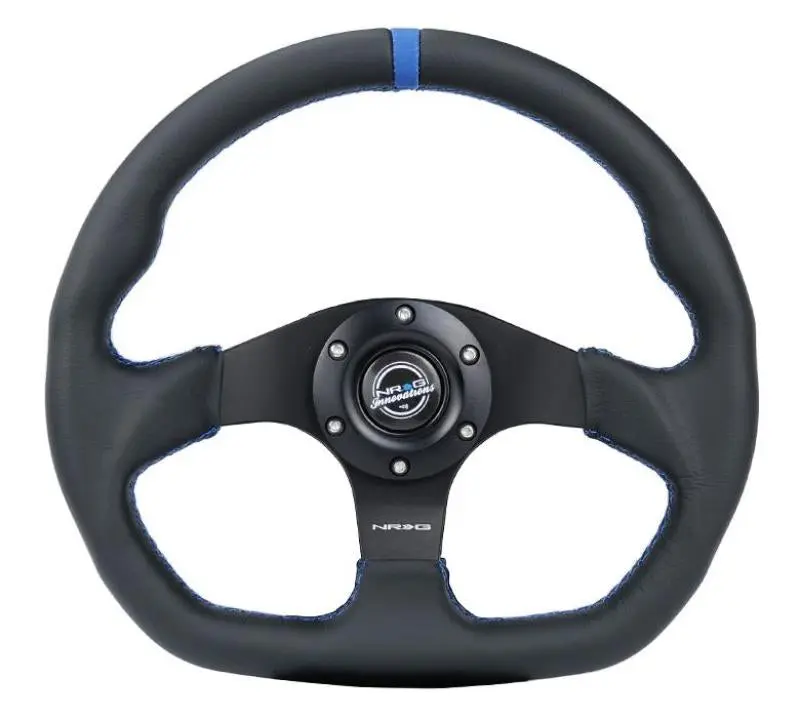 NRG Reinforced Sport Steering Wheel 320mm Leather Flat Bottom Blue Stitching
