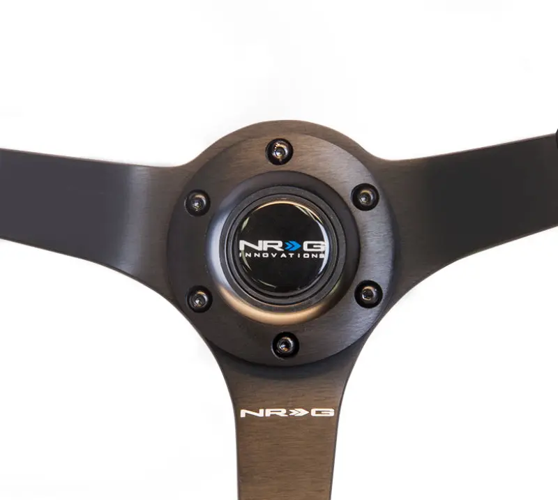 NRG Reinforced Steering Wheel 350mm 3in Deep Black Suede Black Basketball Stitch Odi Bakchis Edition