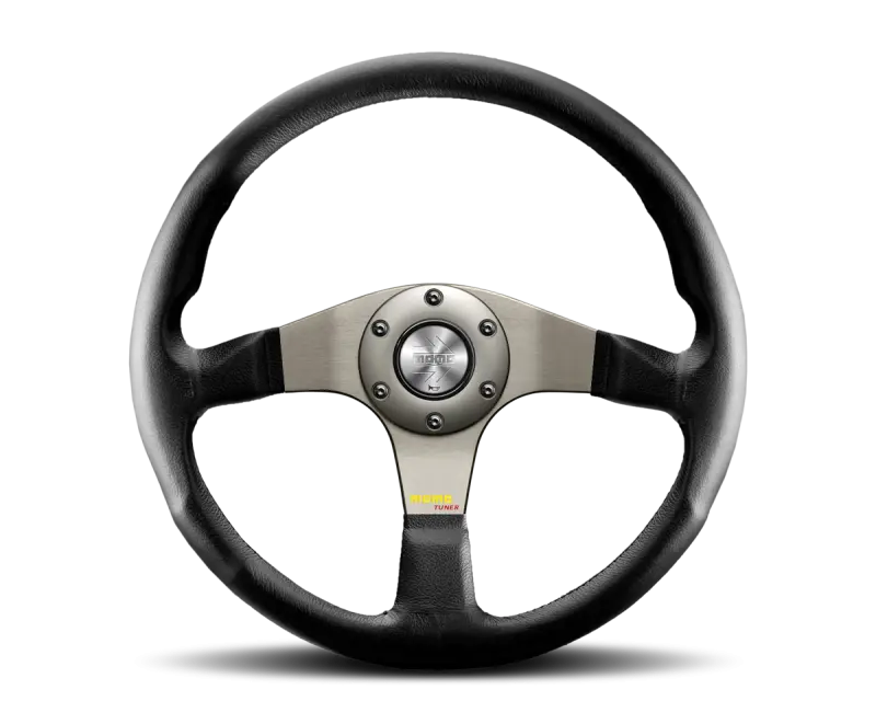 Momo Tuner Steering Wheel 350mm Black Leather Red Stitch Sporty Design