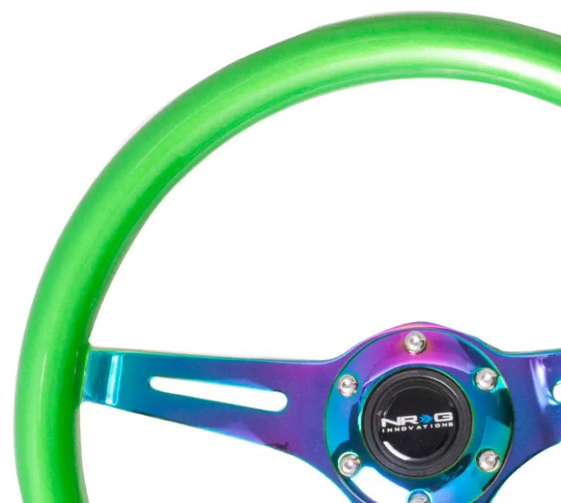 NRG Classic Wood Grain Steering Wheel 350mm Green Pearl Flake Paint Neochrome 3-Spoke Center