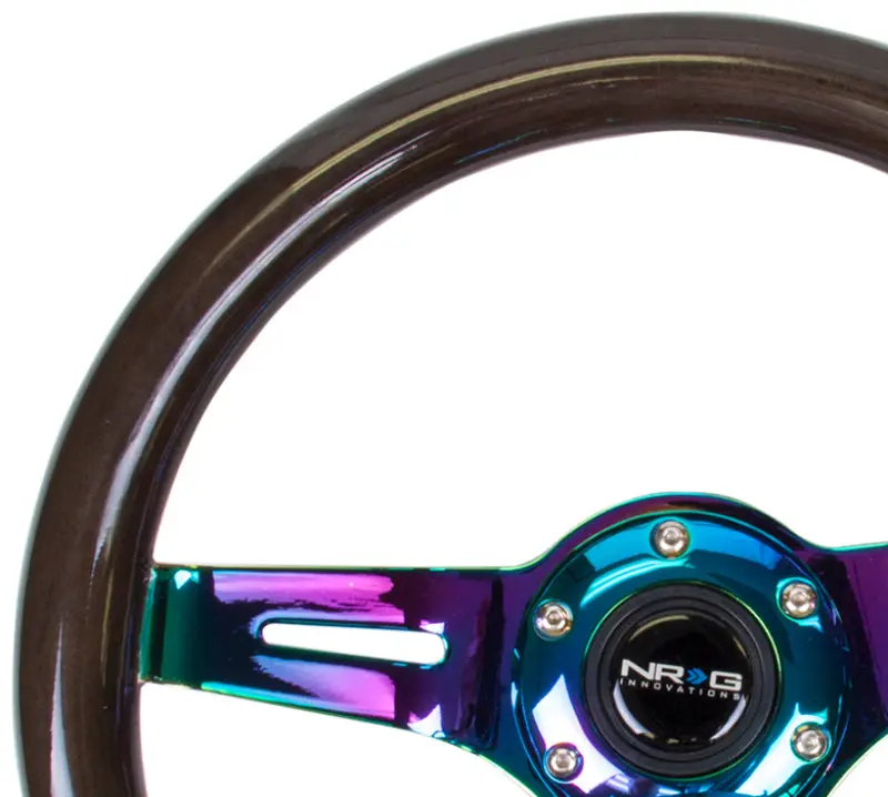NRG Classic Wood Grain Steering Wheel 310mm Black Neochrome 3-Spoke Center Modern Vintage Design