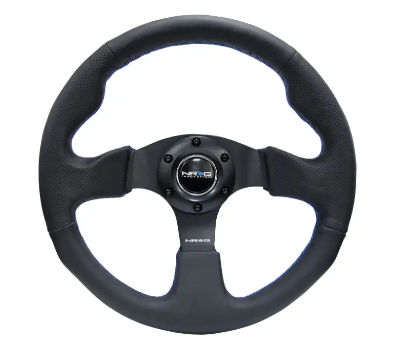 NRG Reinforced Steering Wheel 320mm Black Leather Blue Stitching