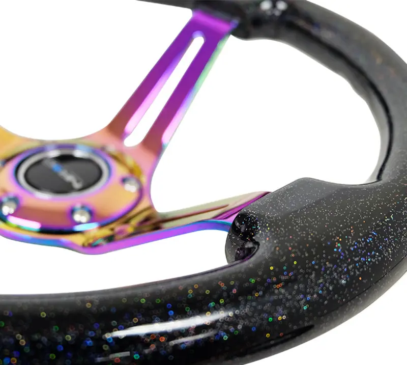 NRG Reinforced Steering Wheel 350mm Black Multi Color Flake Neochrome Center Mark