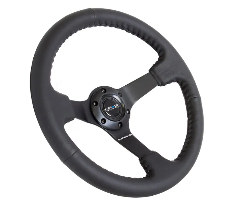 NRG Reinforced Steering Wheel 350mm Black Leather Black Baseball Stitch Odi Bakchis Edition