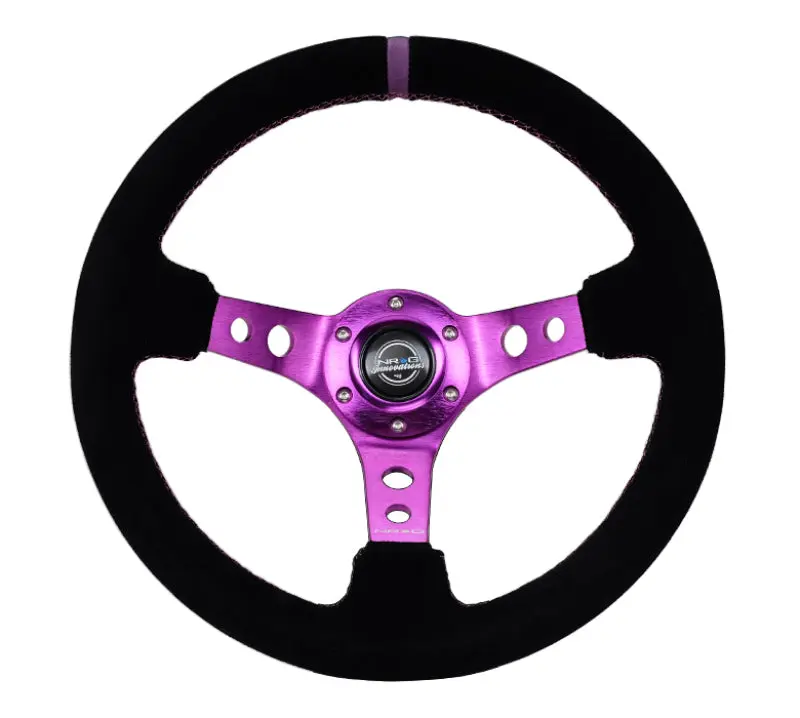NRG Reinforced Steering Wheel 350mm Black Suede Purple Center and Stitching