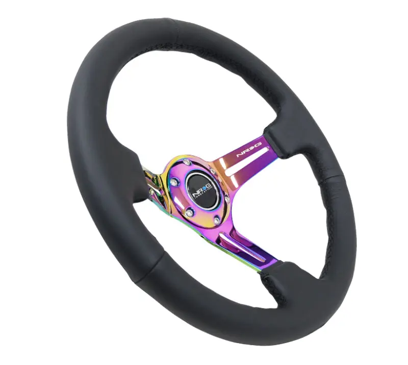NRG Reinforced Steering Wheel 350mm Black Leather Neochrome Slits