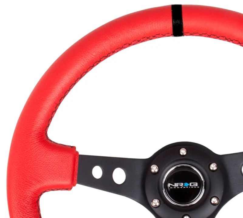 NRG Reinforced Steering Wheel 350mm Red Suede Black Circle Cutout Spokes