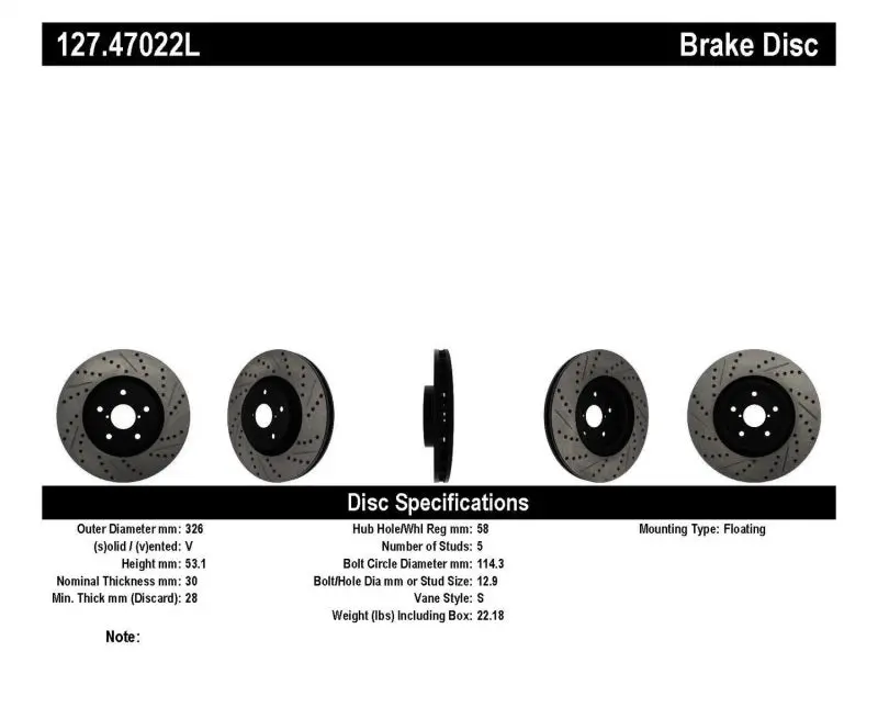 StopTech 05-10 Subaru Impreza WRX STi Slotted Drilled Left Front Rotor