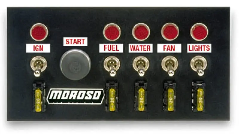 Moroso Toggle Switch Panel Drag Race 4x7.75in Five On/Off Switches