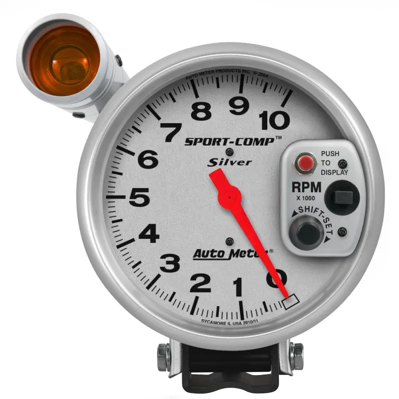 Autometer Sport-Comp 5 Inch 10K RPM Shift Light Silver Tachometer Gauge