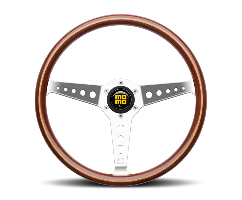 Momo California 360mm Mahogany Wood Steering Wheel Polished Spokes Classic Look