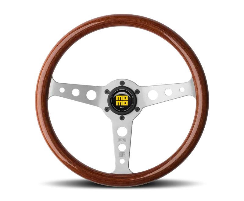 Momo Indy 350mm Steering Wheel Mahogany Wood Brushed Spokes Classic Style