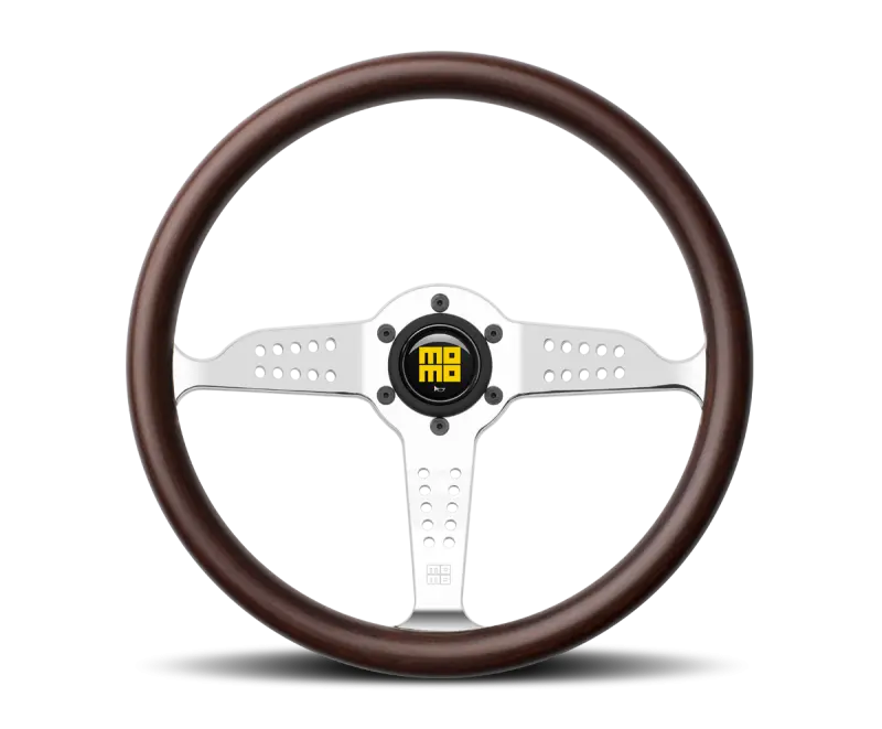Momo Super Grand Prix 350mm Mahogany Wood Steering Wheel Polished Spokes Vintage Appeal