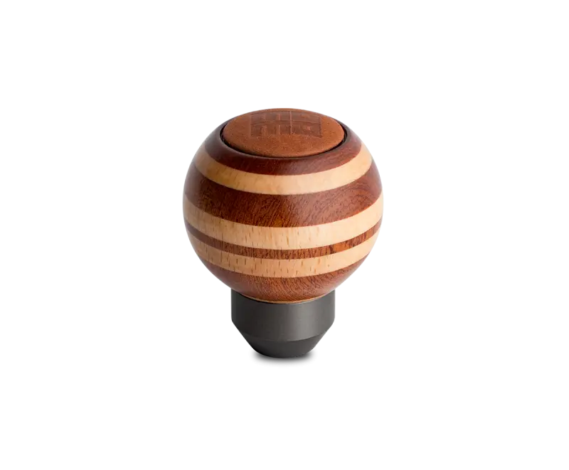 Momo Targa Heritage Shift Knob Round Wood Mahogany and Beechwood Layers and Leather Insert